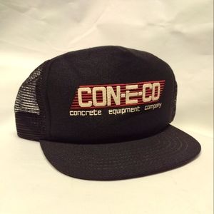 Vintage Trucker Cap Hat Coneco Black Red  Mesh Snapback 80s Biker Rocker